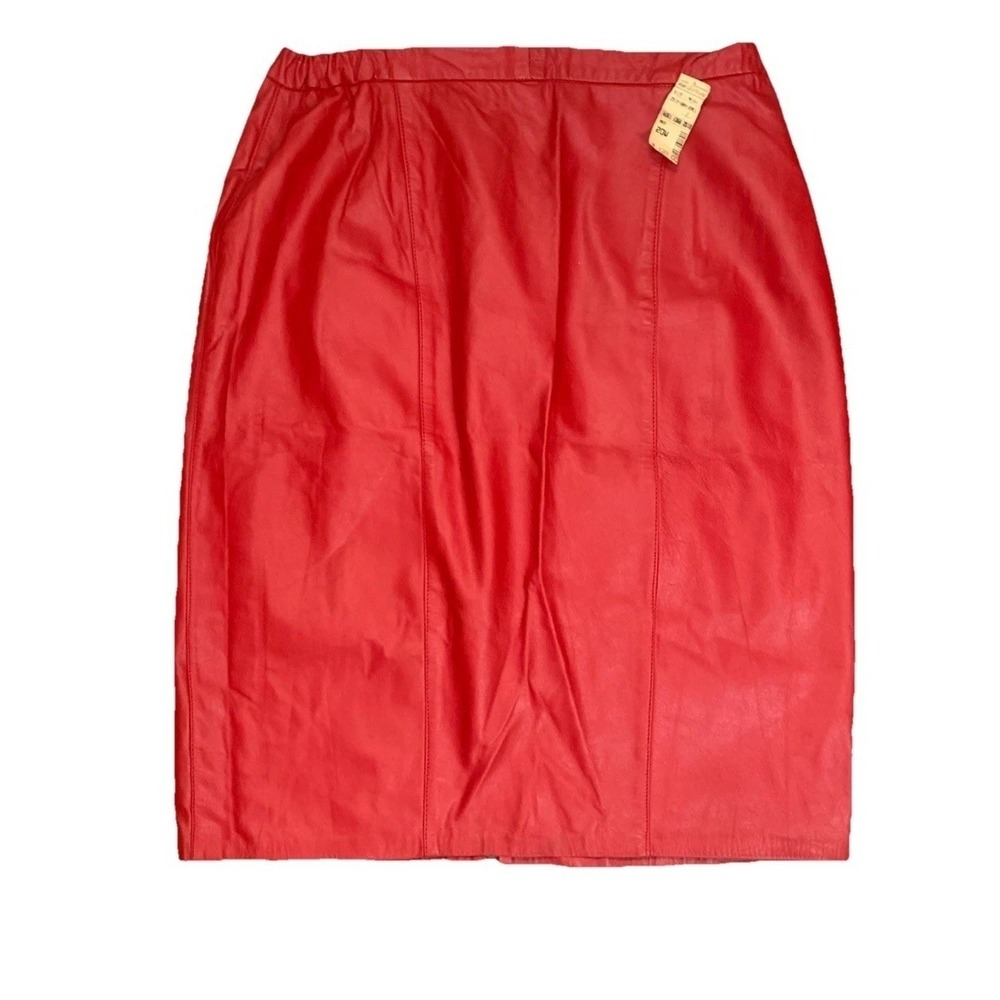 Fairfax & Kent Pencil Skirt Women 20W Red Vintage Genuine Leather Mid Length NWT